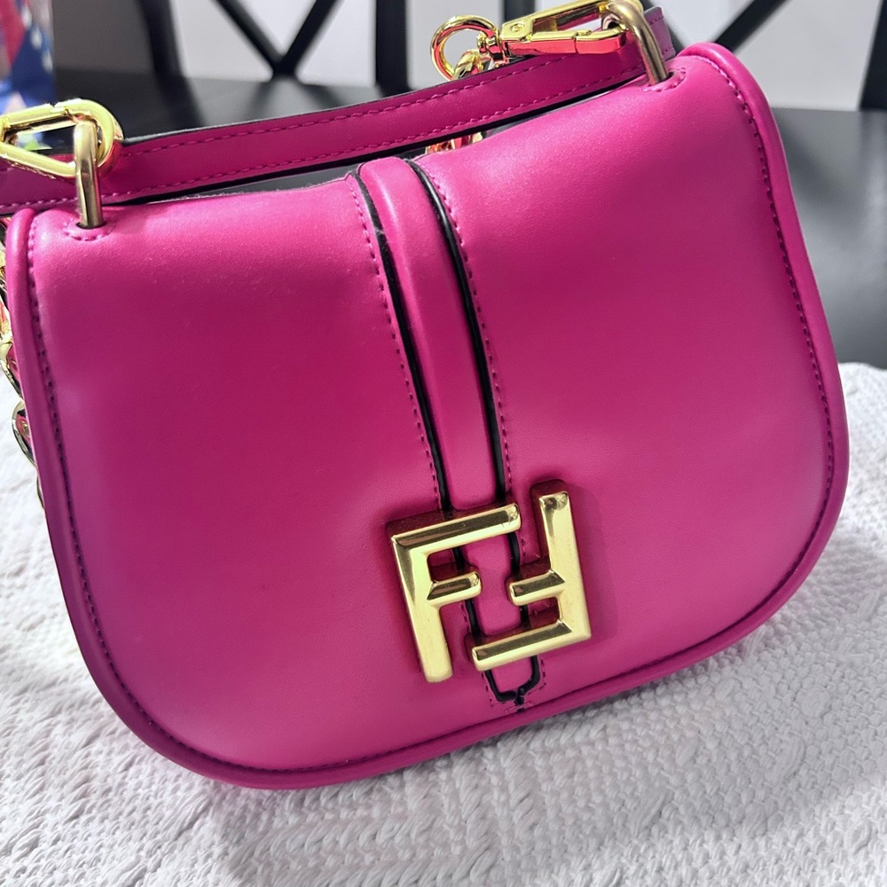 Pink Mini Bag with Gold Hardware and Glossy Finish